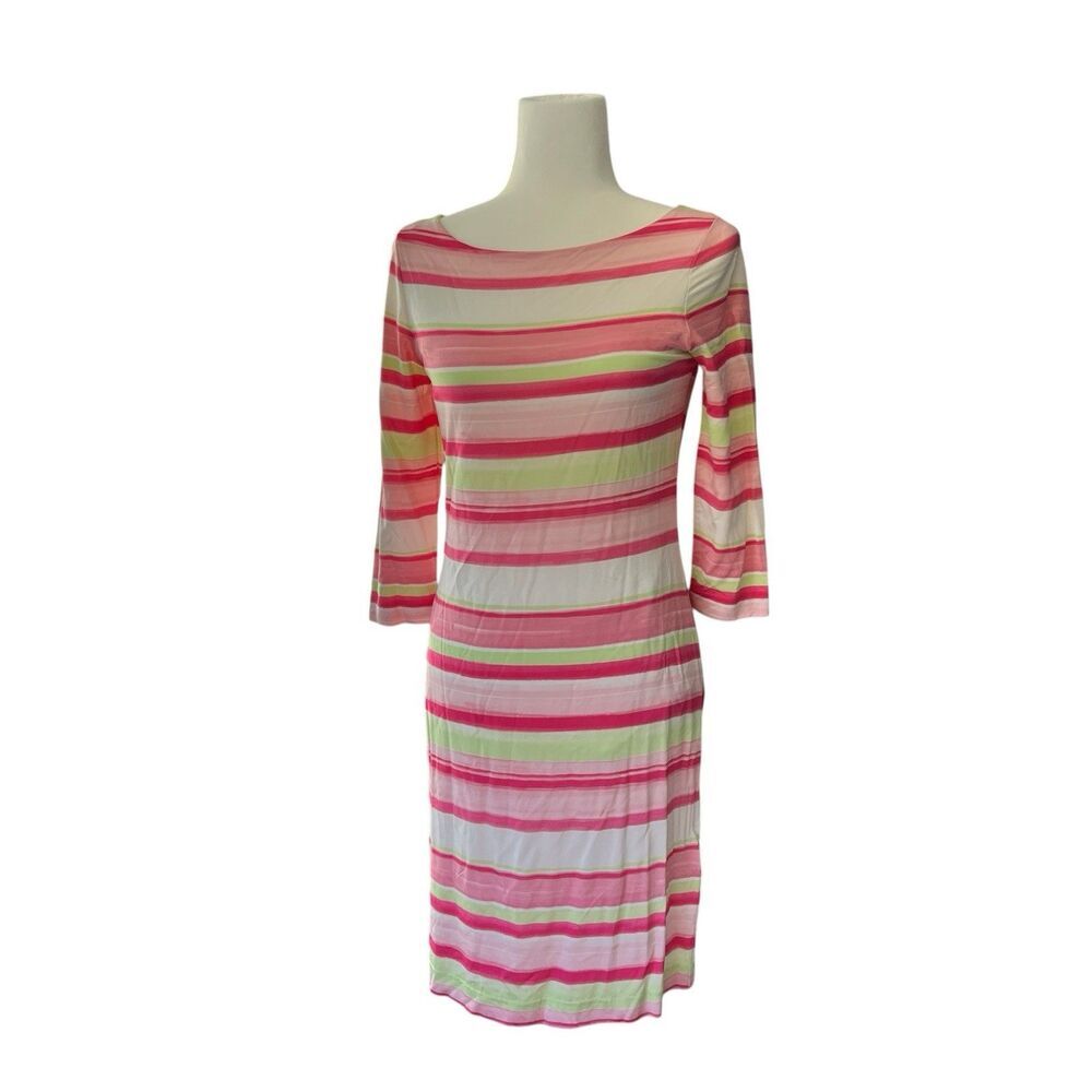 Brooks Brothers Dress Women's Striped Boat Neck 3/4 Sleeve Sheath Sz S‎ Everyday
